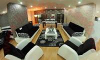 black fabric white leather modern living room sofa set