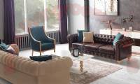 Boutique Leather and Fabric Chesterfield Sofa Set Mixing modern and traditional