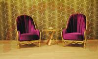 Couple Chairs Purple velvet fabric carved gold leaf elegant chair design
