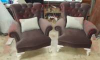 Couple Tulip Chairs Brown velvet quilted luxury chair design