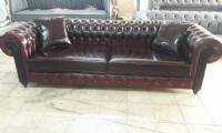 Dark Red leather chesterfield sofa Glossy Luxury