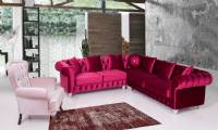 Glossy Red Velvet Chesterfield corner sofa luxury living room corner sofa
