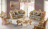 Gold Leaf Carved Classical Sofa Set Luxury Living Room