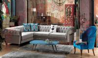 Gray Velvet L Shaped Chesterfield Design Modern Luxury interiors