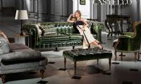 Green luxury leather sofa leather chair and coffee table