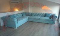 Light blue chesterfield corner sofa