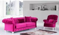 Light Red velvet chesterfield sofa with armchair