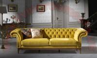 lux chesterfield sofa yellow fabric luxury living room