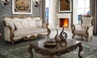 Luxurious Traditional LivingRoom Furniture Sofa Set Exposed Wood Platinum Finish