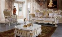 Luxurious Traditional LivingRoom Furniture Sofa Set Exposed Wood Platinum Finish