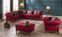 Luxury Chesterfield Corner Sofa Set Red Velvet