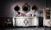 Luxury Living Room Console with 3 Wall Mirrors Royal Art Deco Design