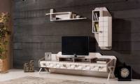 Luxury modern living room TV wall unit in cream white ultra modern