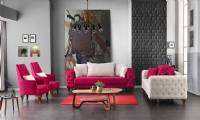 Luxury velvet chesterfield sofa set red and white new style