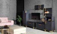 Modern black wall units white sofa and pouf unique designs for living room