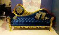 Princess Loveseat Gold Leaf Carved Wooden and Navy Velvet Quilted Stylish Perfect hand work