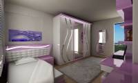 Purple and White Teen Girls Bedroom Design Modern Style