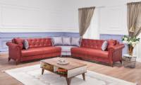 Red leather chesterfield sofa L Shaped Luxury Living Room