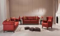 Red leather chesterfield sofa set for living room