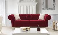 Red velvet chesterfield sofa loveseat with rounded pillow