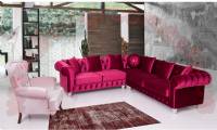 Velvet chesterfield sectional sofa set red white luxury elegant