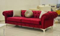 Vintage English Red velvet chesterfield sofa couch