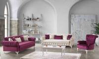 Violet Red and White Velvet Sofa Set Apartment Size Sofas