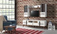 White modern TV Stand and Wall unit with blue chair