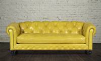 Yellow leather chesterfield sofa couch sliced quilted