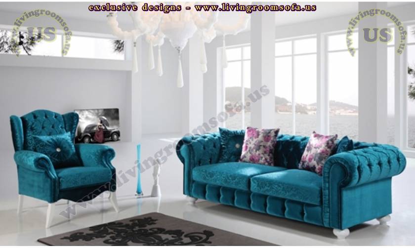 turquoise velvet chesterfield sofa set