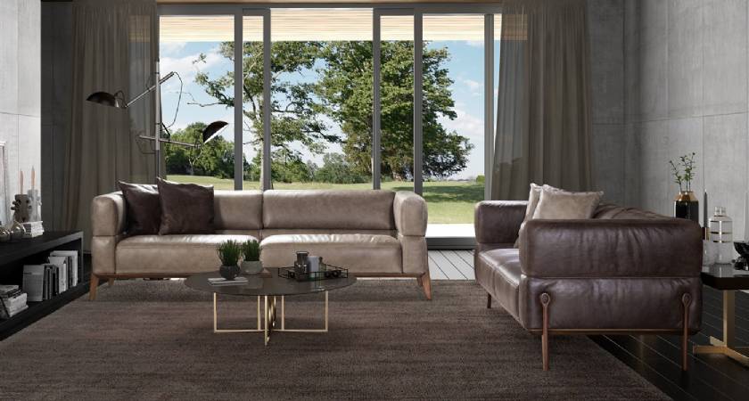 ultra modern leather sofa design for living room beige and gray leather