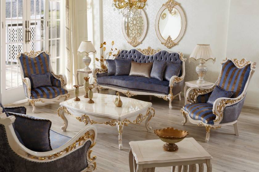 Vendome Victorian Luxury Living Room Sofa Set in Baroque Gold Patina