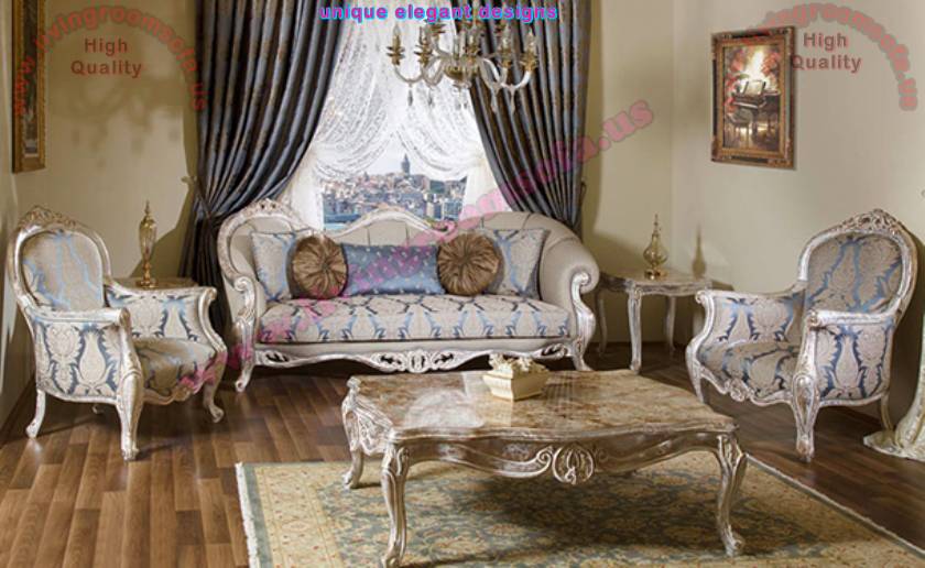 Vintage classical living room sofa set with marble coffe table