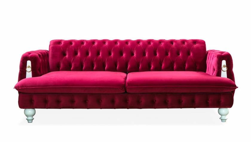 Warren Luxury red velvet chesterfield sofa loveseat