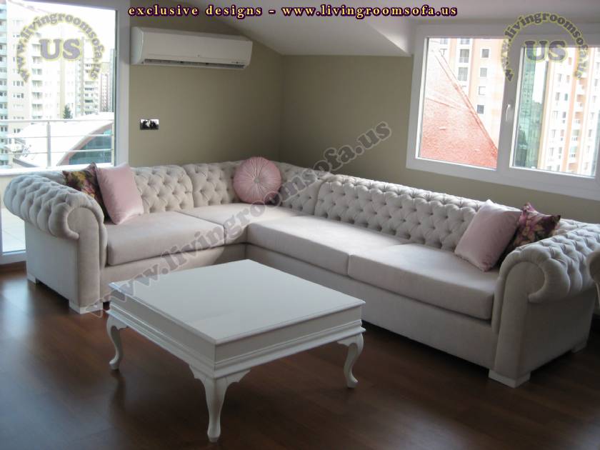 White Elegant Chesterfield sectional sofa