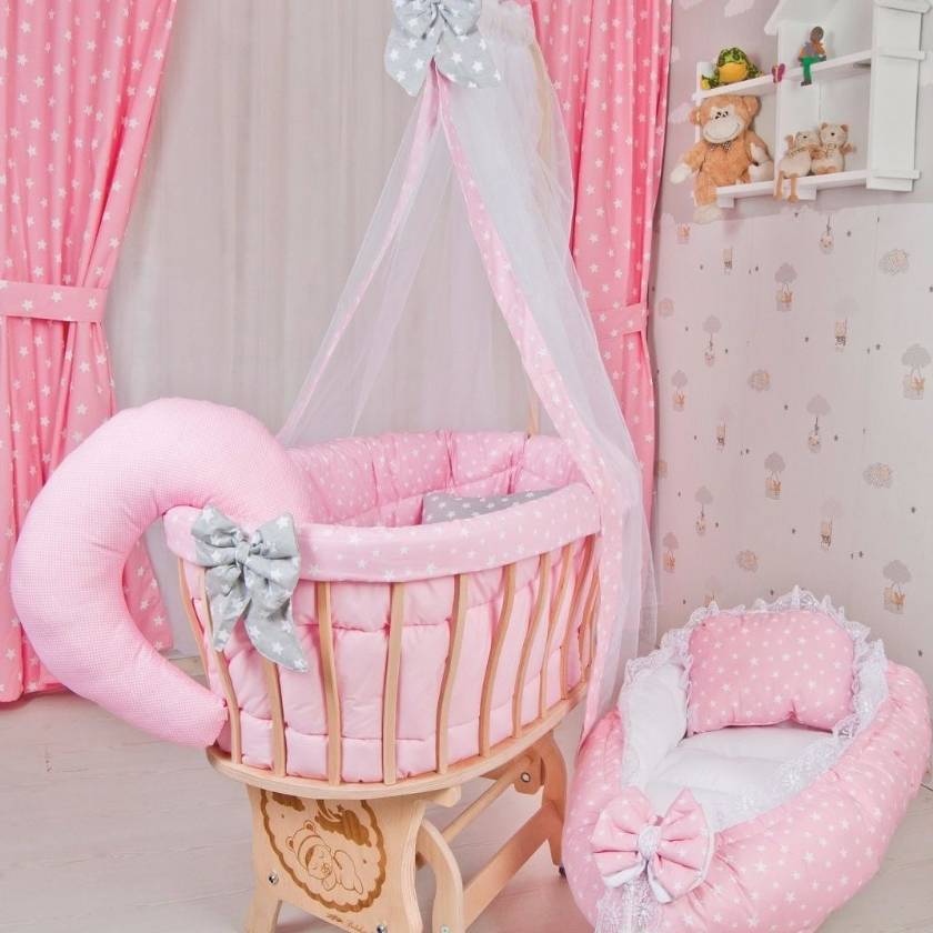 Wood Bed Baby Cradle Bassinet Space Safe Crib Nursery Infant Rocker