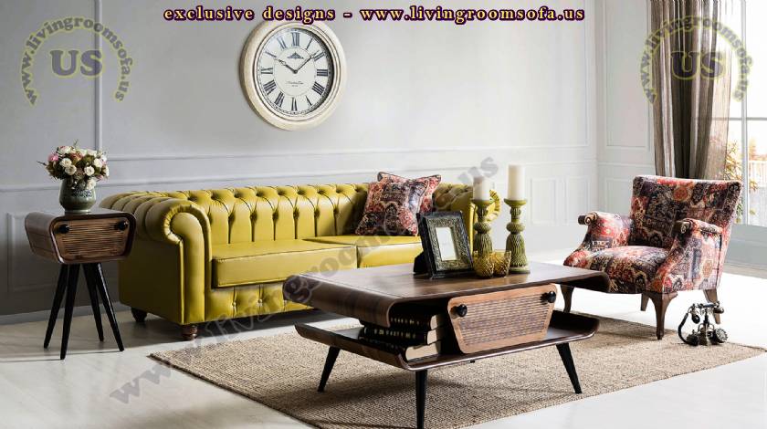 yellow leather chesterfield sofa design