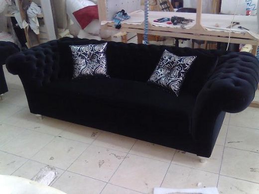 Chesterfield Sofa Black Fabric Classic