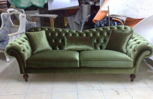 Chesterfield Sofa Green Fabric Classic