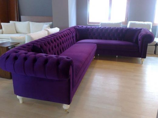 Velvet Chesterfield Style Corner Sofa Purple Modern