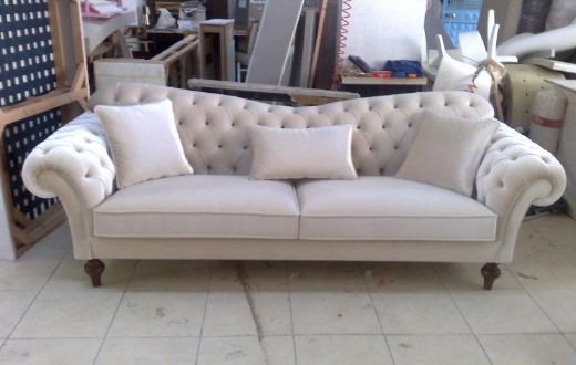 Velvet Chesterfield Seat Sofa in Cream High Quailty