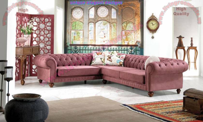 L Shaped Chesterfield Sofa Design Traditional Style modern nubuck