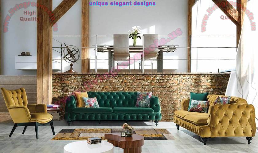 Larry Chesterfield Sofa Set Luxury Velvet Quilted Modern Decorative