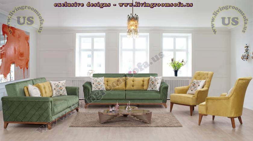 Beautiful Green Tones Back Padded Modern Quilted Sofa Ideas