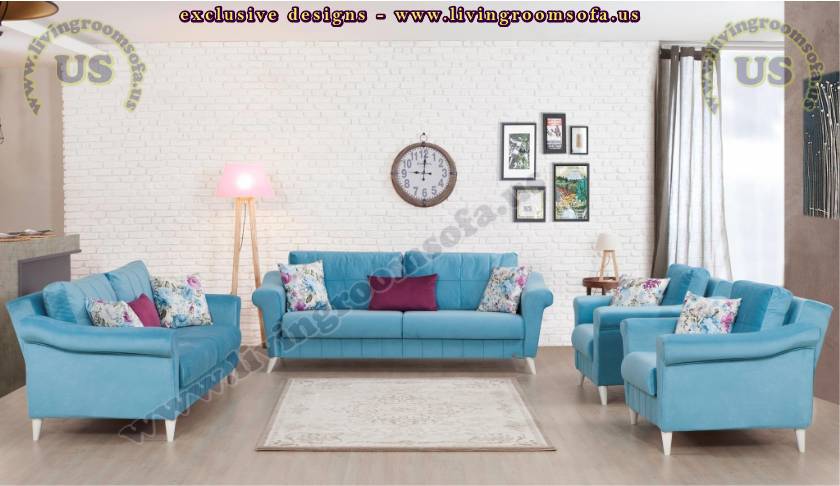 Magnificent Blue Attractive Modern Living Room Sofa Design Ideas