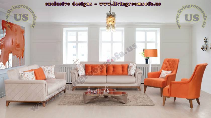 Orange Elegance Back Padded Modern Living Room Sofa