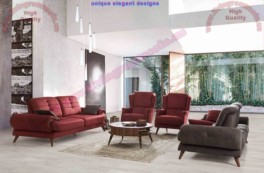 Red Fabric Living Room Furniture Design