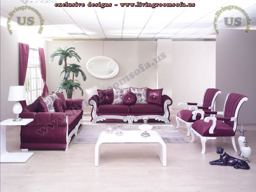 Avantgarde living room sofa set maroon shiny