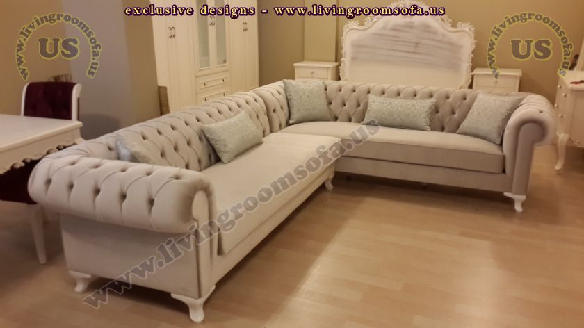 Gray lake velvet chesterfield sofa L shaped new