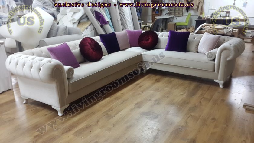 L shaped chesterfield soda White Ice velvet new